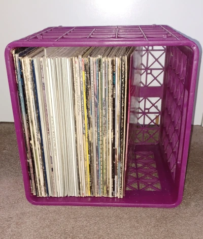 Milk crate with records/albums in them