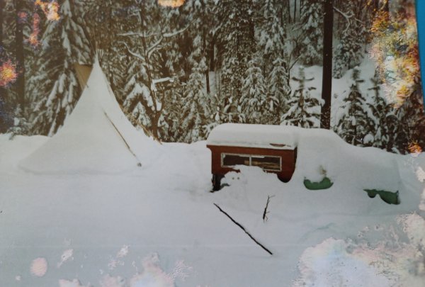 Irene, a 1951 Chevy Pickup Truck and teepee in the snow